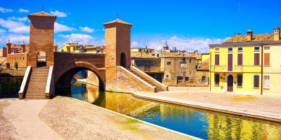 Comacchio, Tre Ponti or Trepponti three way bridge. Ferrara, Emilia Romagna Italy Europe