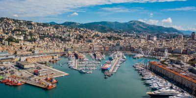 Aerial view of Genoa and its attractions