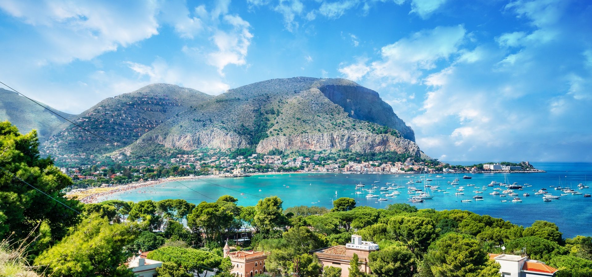 View of the gulf of Mondello and Monte Pellegrino, Palermo, Sicily island, Italy