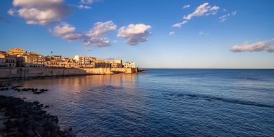 Syracuse Sicily. Day view on the beautiful seafront of Ortigia