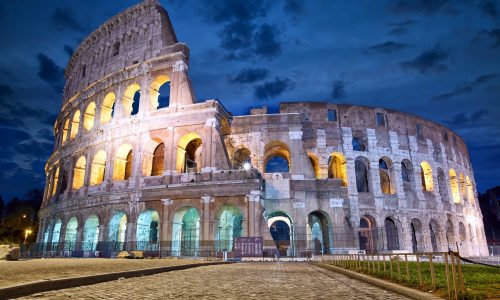 Night view of Colosseum in Rome, Italy